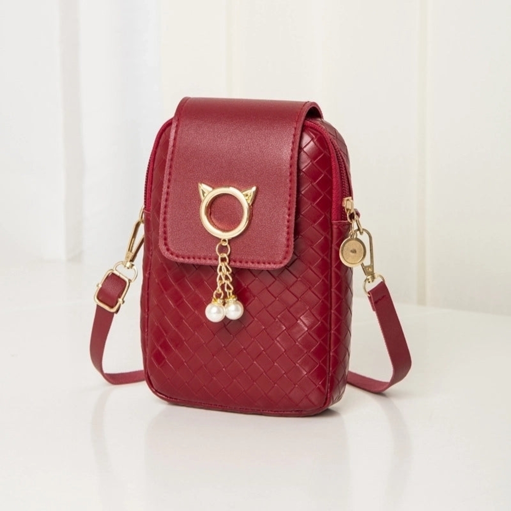 Wine Red Crossbody Bag with Gold Accents